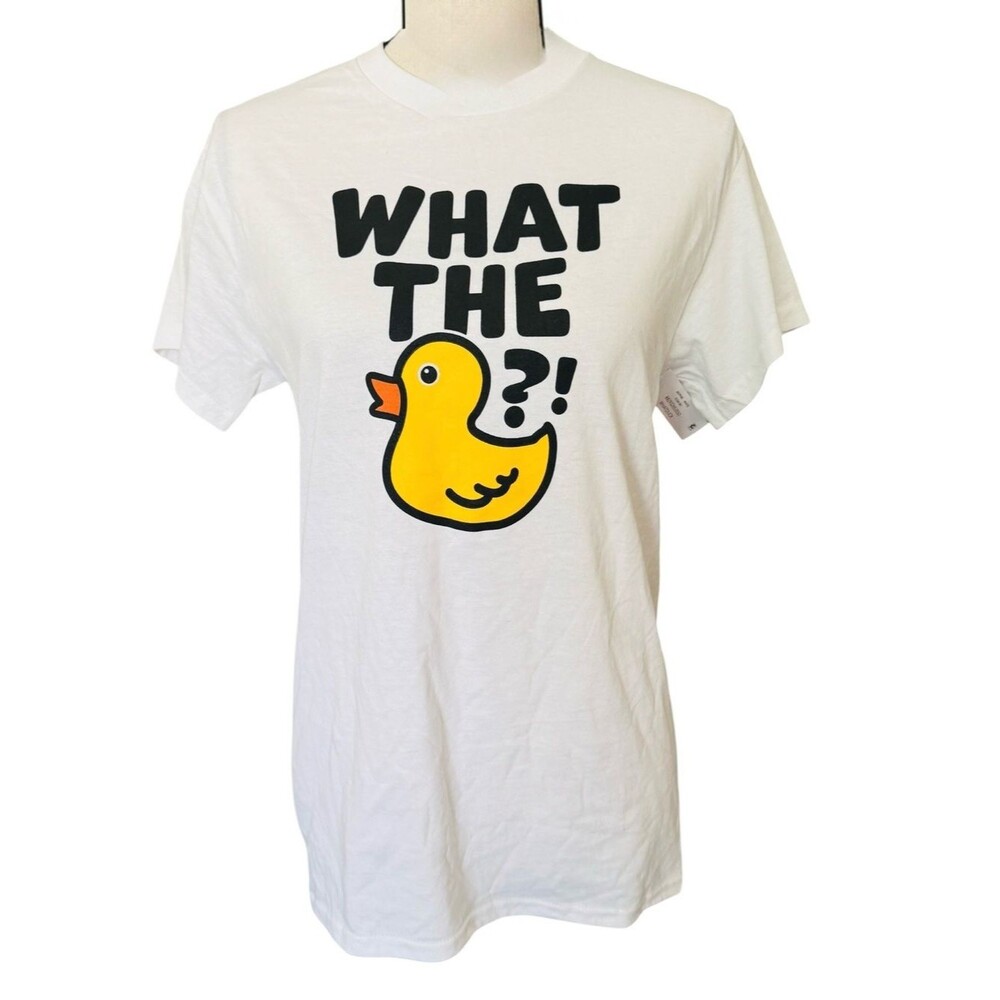 DOM Mens What The Duck Graphic T Shirt Short Sleeve White Rubber Duck Tee Size S